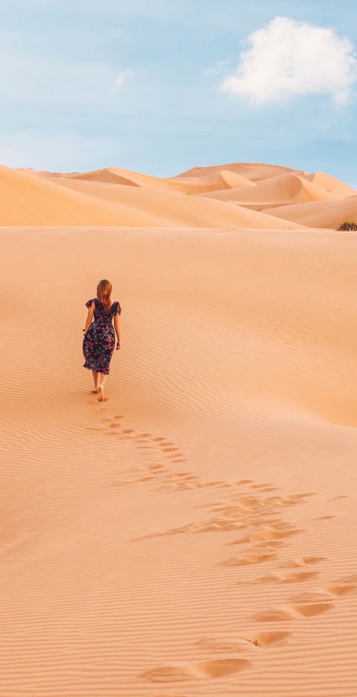 Woman walking into the desert