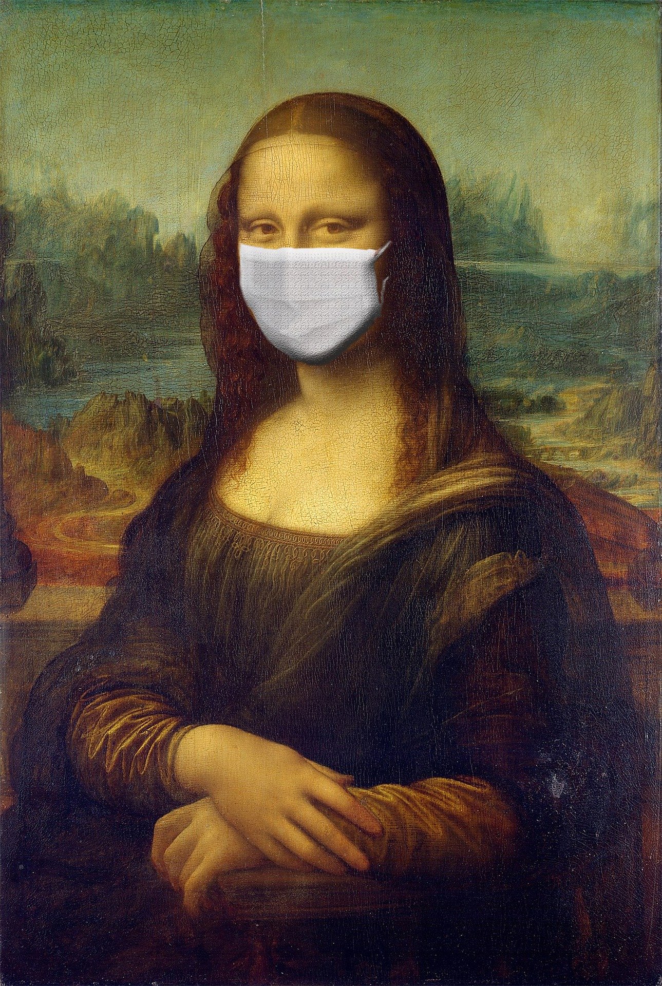 Mona Lisa wearing a face mask