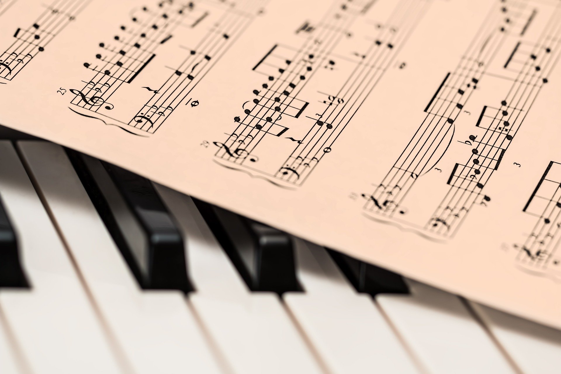 Image of a music sheet on piano keys