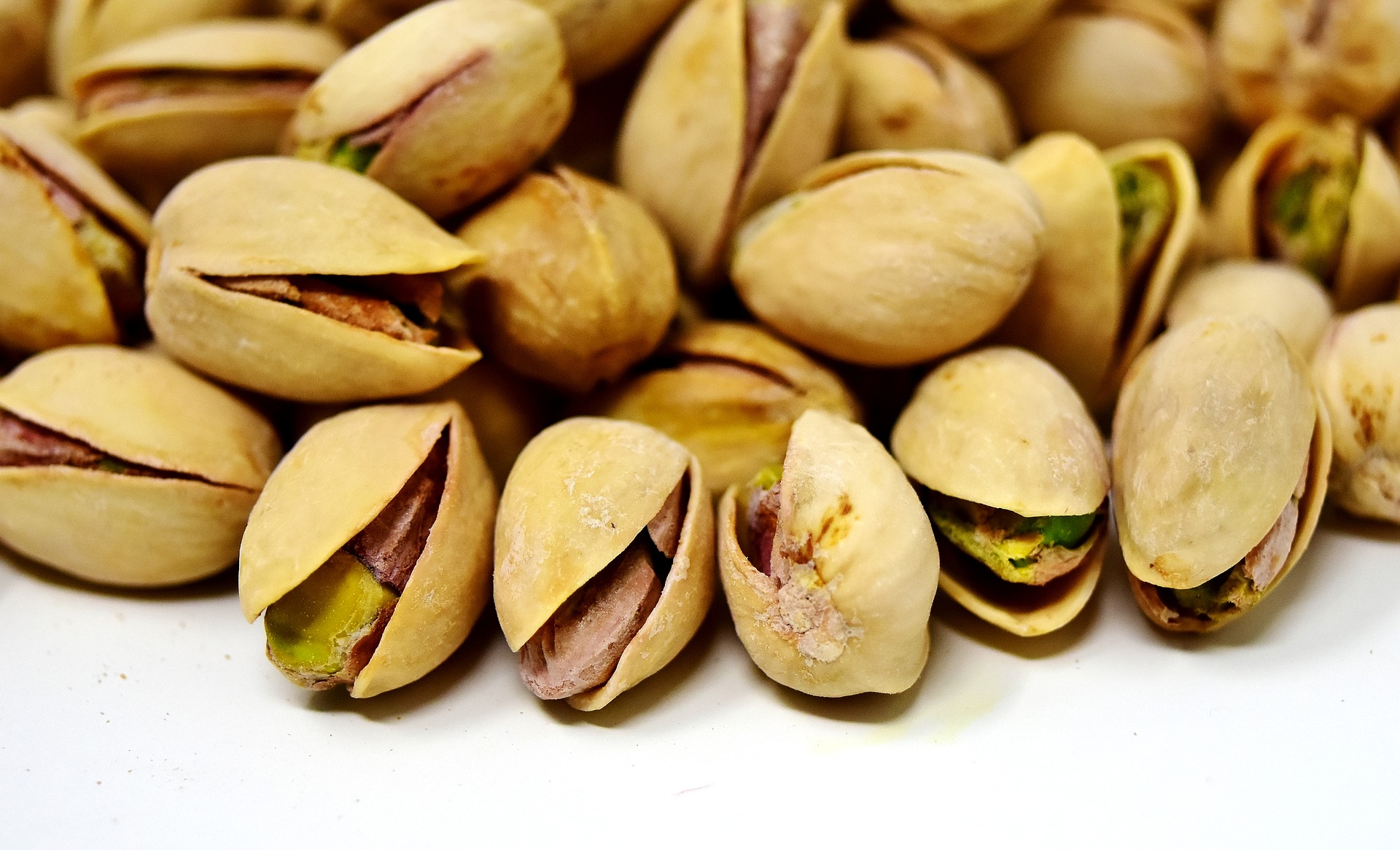 Partially opened pistachios